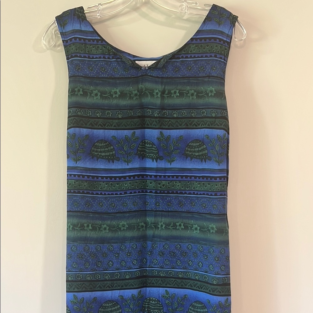 Just in Thyme - Blue/Green Turtle Sleeveless‎ Dress, 16, vintage